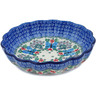 Polish Pottery Fluted Bowl 9&quot; Blue Butterfly Brigade UNIKAT
