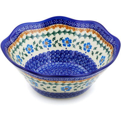 Polish Pottery Fluted Bowl 9&quot; Blue Cornflower