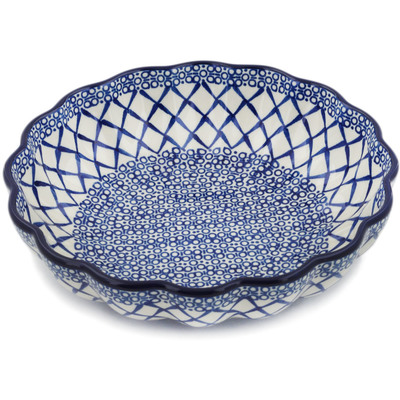 Polish Pottery Fluted Bowl 9&quot; Blue Harmony