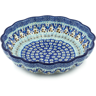 Polish Pottery Fluted Bowl 9&quot; Blue Ice