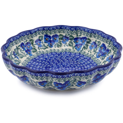 Polish Pottery Fluted Bowl 9&quot; Blue Pansy
