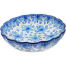 Polish Pottery Fluted Bowl 9&quot; Blue Poinsettia UNIKAT