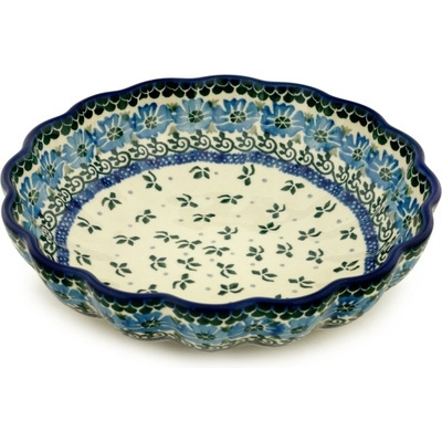 Polish Pottery Fluted Bowl 9&quot; Blue Poppy Chain