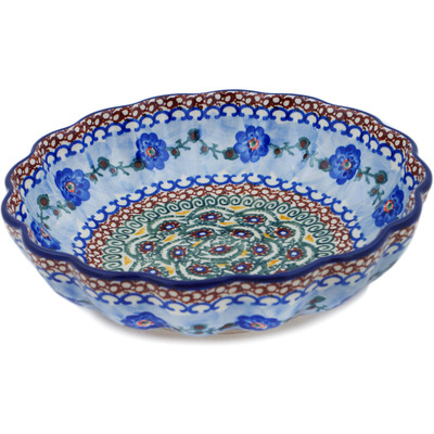 Polish Pottery Fluted Bowl 9&quot; Blue Poppy Circle UNIKAT