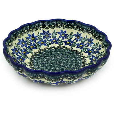 Polish Pottery Fluted Bowl 9&quot; Blue Violets