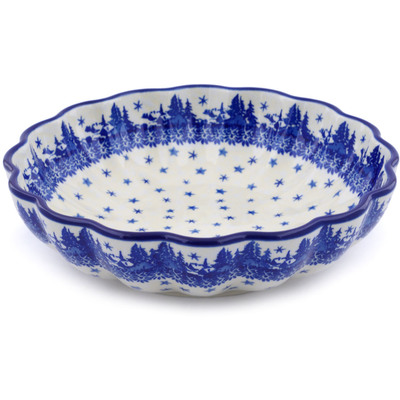 Polish Pottery Fluted Bowl 9" Blue Winter