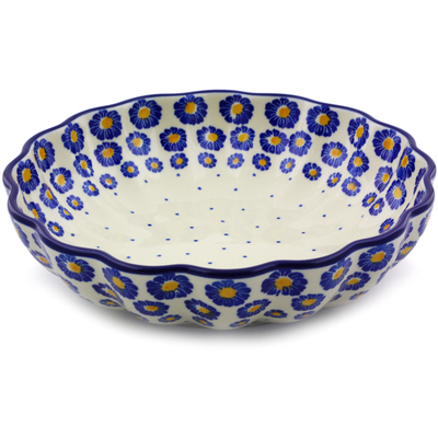Polish Pottery Fluted Bowl 9&quot; Blue Zinnia