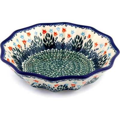 Polish Pottery Fluted Bowl 9&quot; Dancing Tulips