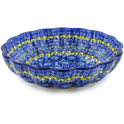 Polish Pottery Fluted Bowl 9&quot; Deep Blue UNIKAT