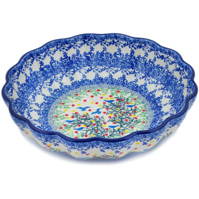 Polish Pottery Fluted Bowl 9&quot; Free Flock UNIKAT