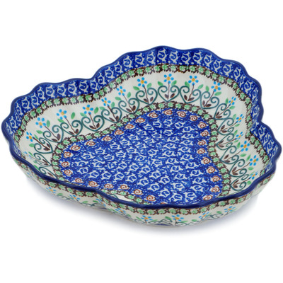 Polish Pottery Fluted Bowl 9&quot; Heart Vines UNIKAT