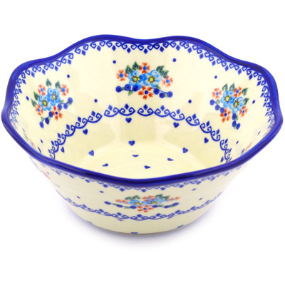 Polish Pottery Fluted Bowl 9&quot; Hearts And Flowers