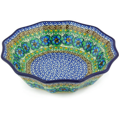 Polish Pottery Fluted Bowl 9&quot; Mardi Gras UNIKAT