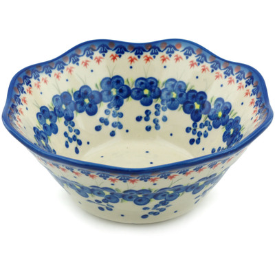 Polish Pottery Fluted Bowl 9&quot; Passion Poppy