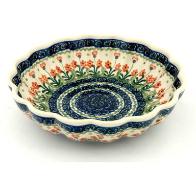Polish Pottery Fluted Bowl 9&quot; Peach Spring Daisy