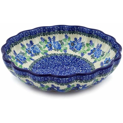 Polish Pottery Fluted Bowl 9&quot; Pretty In Blue