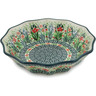 Polish Pottery Fluted Bowl 9&quot; Red Garden UNIKAT
