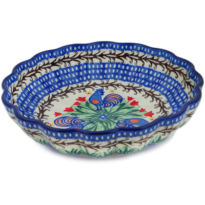 Polish Pottery Fluted Bowl 9&quot; Spring Chickens UNIKAT