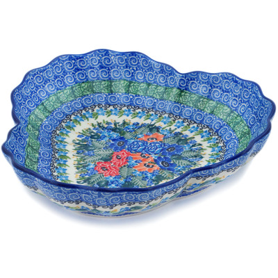 Polish Pottery Fluted Bowl 9&quot; Spring Meadow UNIKAT