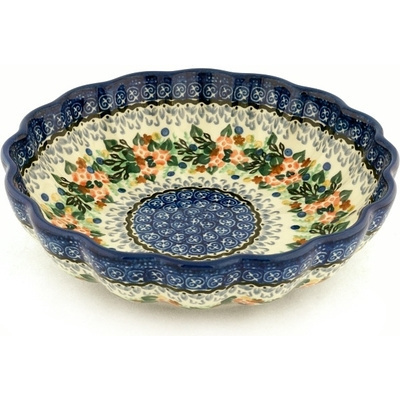 Polish Pottery Fluted Bowl 9&quot; Springtime Wreath UNIKAT