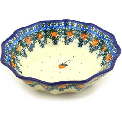 Polish Pottery Fluted Bowl 9&quot; Strwaberry Fever