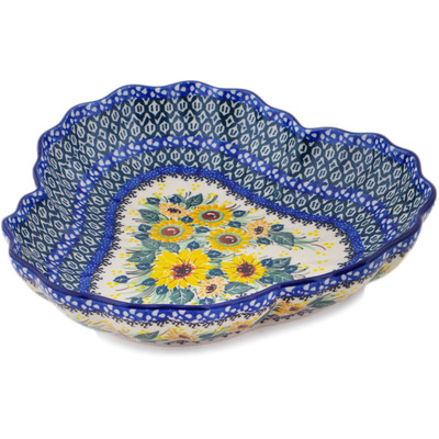Polish Pottery Fluted Bowl 9&quot; Sunflowers At Sunset UNIKAT