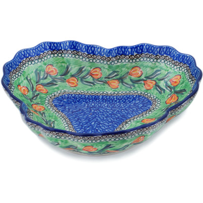 Polish Pottery Fluted Bowl 9&quot; Tulip Wreath UNIKAT