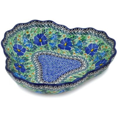 Polish Pottery Fluted Bowl 9&quot; Wind Blown Blue Bells UNIKAT