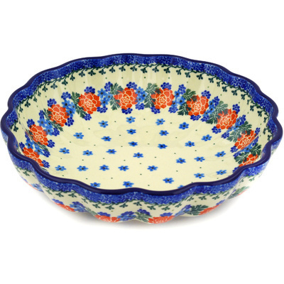 Polish Pottery Fluted Bowl 9&quot; Winter Wreath