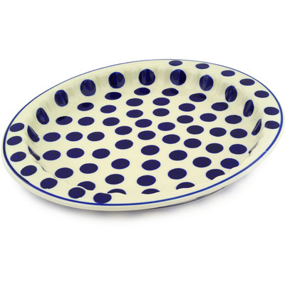 Polish Pottery Fluted Oval Platter 13&quot; Bold Polka Dots