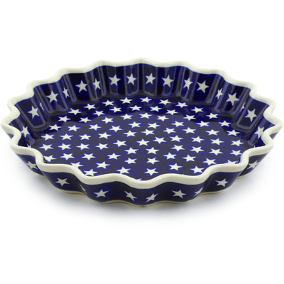 Polish Pottery Fluted Pie Dish 10&quot; America The Beautiful