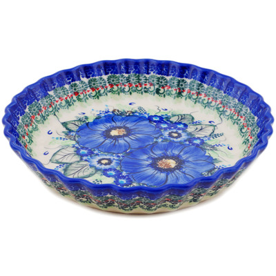 Polish Pottery Fluted Pie Dish 10&quot; Azure Passion UNIKAT