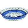 Polish Pottery Fluted Pie Dish 10&quot; Baby Blue Bird
