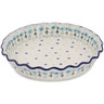 Polish Pottery Fluted Pie Dish 10&quot; Baby Blue Garden