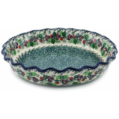 Polish Pottery Fluted Pie Dish 10&quot; Berry Garland