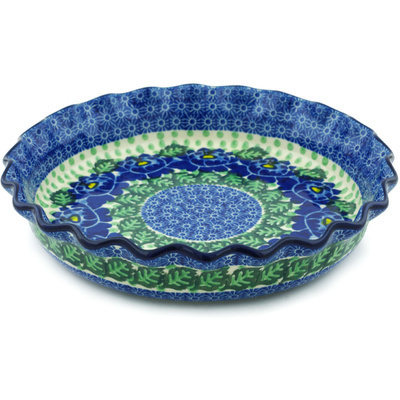 Polish Pottery Fluted Pie Dish 10&quot; Blue Bliss