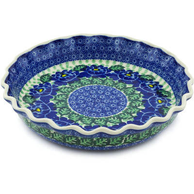 Polish Pottery Fluted Pie Dish 10&quot; Blue Bliss