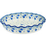 Polish Pottery Fluted Pie Dish 10&quot; Blue Grapevine