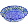 Polish Pottery Fluted Pie Dish 10&quot; Blue Rosette Wreath