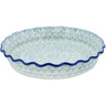 Polish Pottery Fluted Pie Dish 10&quot; Blue Water Lily