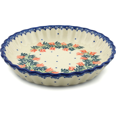 Polish Pottery Fluted Pie Dish 10&quot; California Poppies