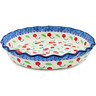Polish Pottery Fluted Pie Dish 10&quot; Cheeky Cherry