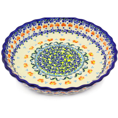 Polish Pottery Fluted Pie Dish 10&quot; Circle Of Hearts