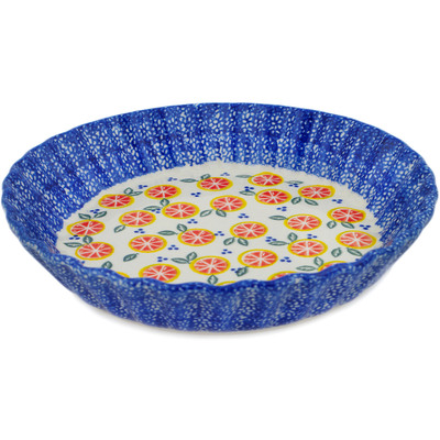 Polish Pottery Fluted Pie Dish 10&quot; Citrus Craze