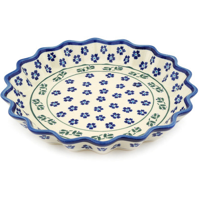 Polish Pottery Fluted Pie Dish 10" Daisy Field