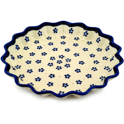 Polish Pottery Fluted Pie Dish 10" Daisy Field