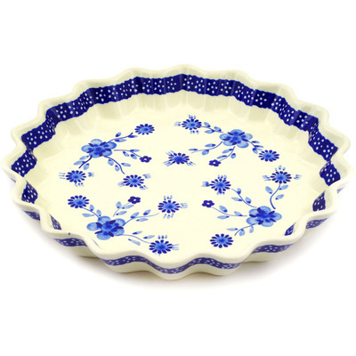 Polish Pottery Fluted Pie Dish 10&quot; Delicate Poppy