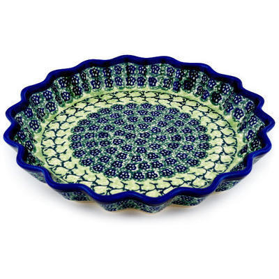 Polish Pottery Fluted Pie Dish 10&quot; Emerald Forest