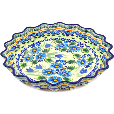 Polish Pottery Fluted Pie Dish 10&quot; Evangeline UNIKAT