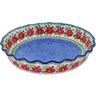 Polish Pottery Fluted Pie Dish 10&quot; Flourishing Flowers